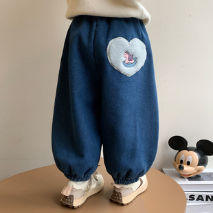 女童牛仔裤子秋冬季2025新款儿童加绒外穿宝宝一体绒加厚绒休闲裤