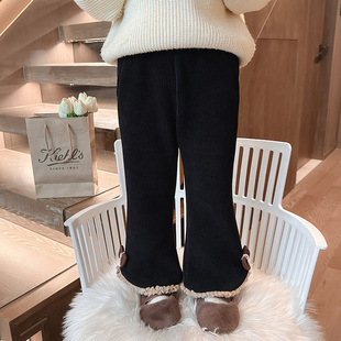 裤 女童喇叭裤 一体绒加绒加厚外穿儿童冬季 女宝宝秋冬款 子 2025新款