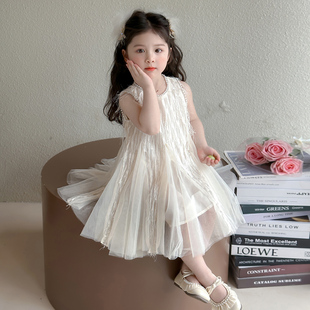 女童连衣裙夏季2026新款独特绝美白色伞裙洋气儿童女宝背心裙子