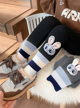 女童加绒打底裤秋冬2026加厚外穿外穿兔子一体绒宝宝儿童冬季裤子