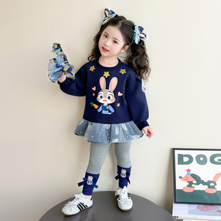 女童春秋款运动套装2026新款洋气时髦儿童女宝宝春季春装蓝兔卫衣