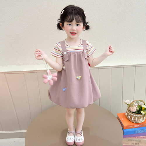 女童短袖裙子夏装2026新款儿童夏季连衣裙女宝宝薄款爱心小女孩夏