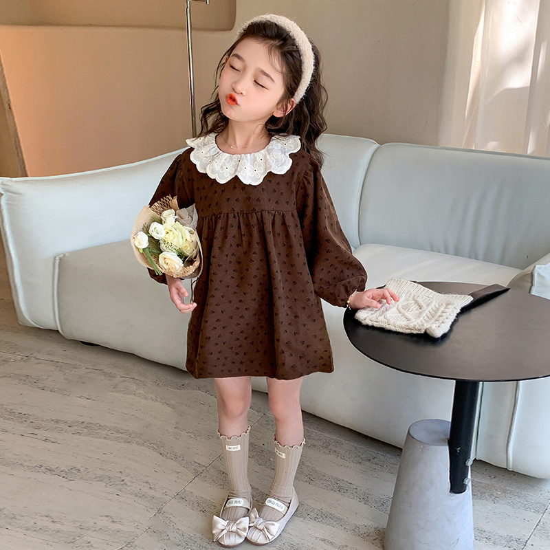 女童秋装连衣裙女宝宝初秋甜美森系花边领碎花裙儿童秋季新款裙子