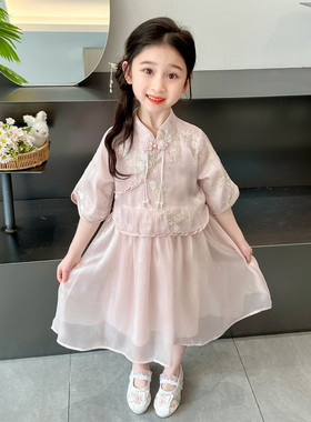 女童夏款2026新款夏季小女孩儿童古风新中式汉服暮云连衣裙中秋节