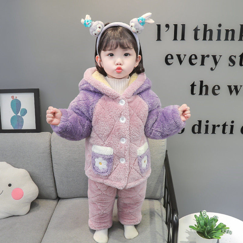 女童睡衣套装冬季三层夹棉加厚宝宝冬款珊瑚绒保暖家居服2025新款,童装/婴儿装/亲子装,家居服套装,淘宝优惠券,粉丝福利购,淘宝优惠卷