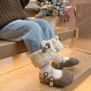 儿童加绒猫咪女宝宝一体绒加厚直筒裤 2025新款 子秋冬季 女童牛仔裤