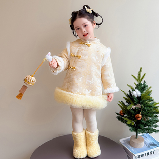 女童中国风拜年服蝴蝶连衣裙冬季儿童女宝宝冬装过年衣服旗袍裙子