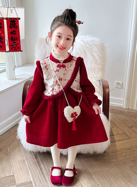 女童冬季新款裙子中国风加绒加厚