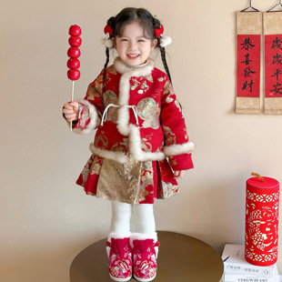 女童汉服中国风2025新款冬季宝宝冬装新年冬季儿童过年拜年服圆扇