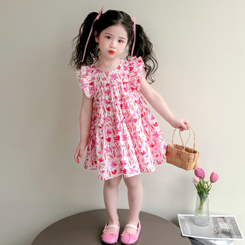 薄款女童纯棉水仙裙子夏装2026新款儿童夏季连衣裙碎花宝宝公主裙