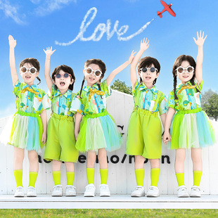 六一儿童节演出服小学生蓬蓬裙啦啦队幼儿园合唱表演服装 绿色港风
