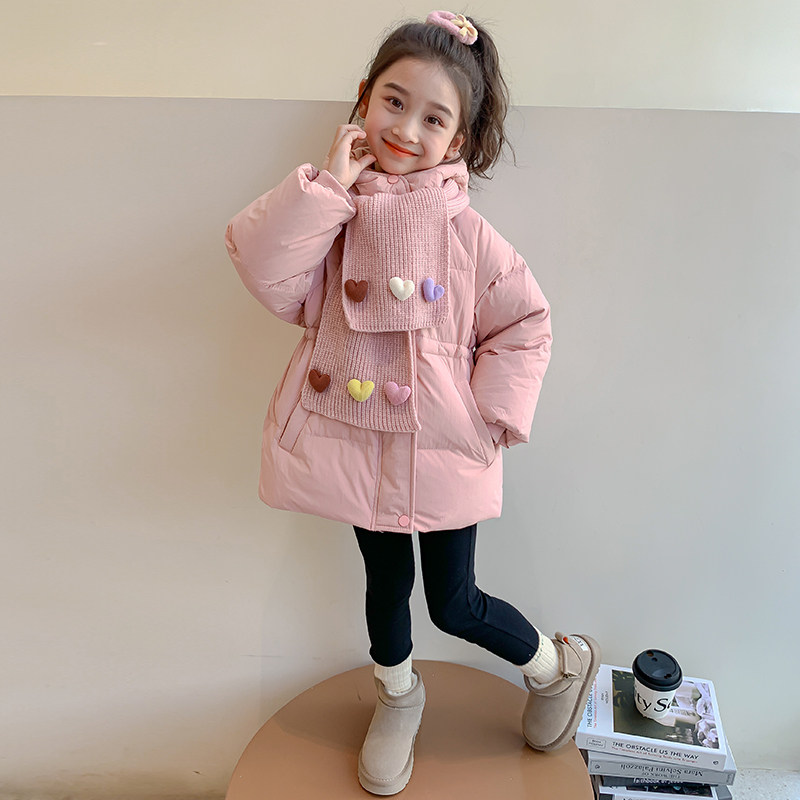 女童粉色羽绒服冬季2025新款儿童冬装加厚中长款宝宝秋冬轻薄外套