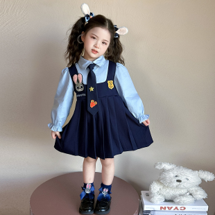 洋气春季 儿童装 连衣裙女宝宝蓝兔 2026新款 女童春秋学院风裙子春装