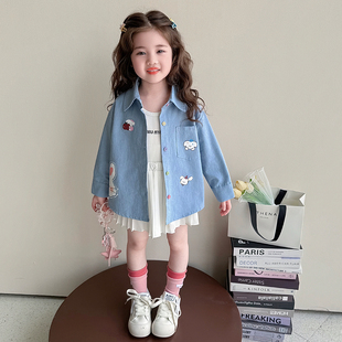女童牛仔衬衫春秋2026新款儿童衬衣兔子宝宝薄款外套春季春装上衣