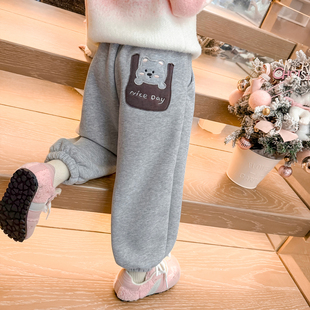 女宝宝加厚运动裤 女童加绒裤 儿童小熊一体绒卫裤 2025新款 子秋冬季