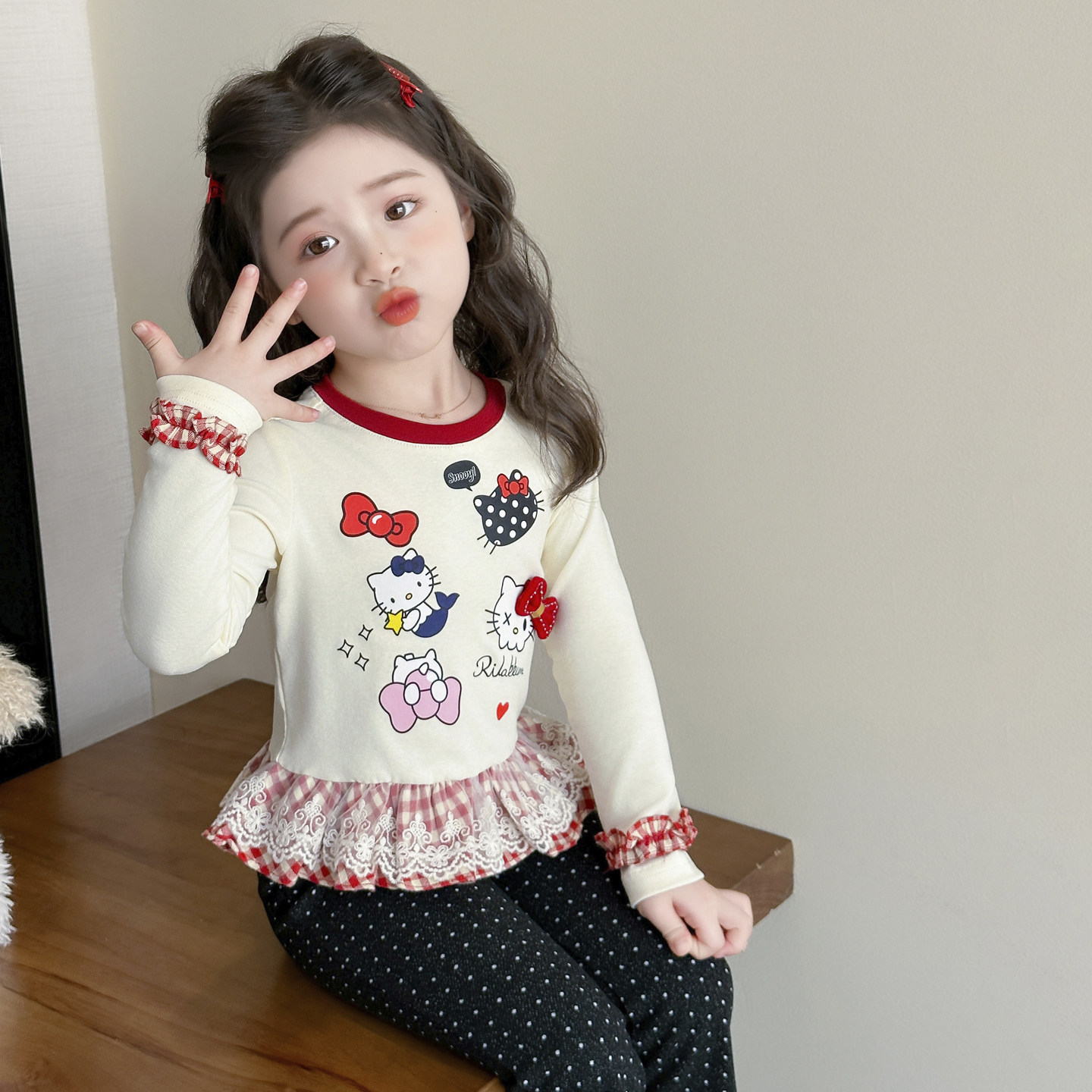 2026新款春季女童长袖猫咪春秋女宝宝T恤儿童纯棉打底衫上衣春装