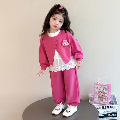 女童春秋套装女宝宝时髦洋气假两件卫衣春季小女孩儿童早春装卜卜