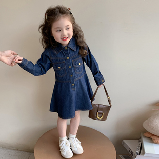 女童春秋牛仔裙子春装2026新款儿童洋气春季连衣裙宝宝纯色公主裙