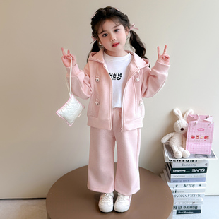 女童春装洋气时髦炸街套装2026新款儿童休闲连帽卫衣外套休闲裤子