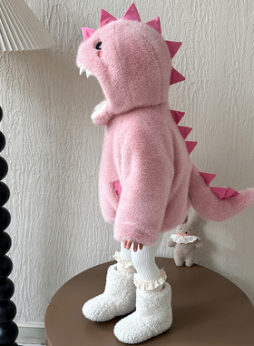 2025秋冬季新款女童恐龙女宝宝加绒加厚儿童仿皮草毛毛外套初冬装