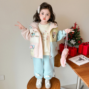 女童马甲加绒卫衣三件套装冬季2026新款儿童秋冬装小女孩宝宝加厚