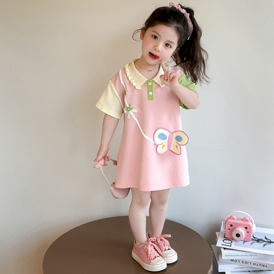 女童蝴蝶Polo裙子夏季连衣裙2025新款女宝宝夏装薄款儿童装小女孩