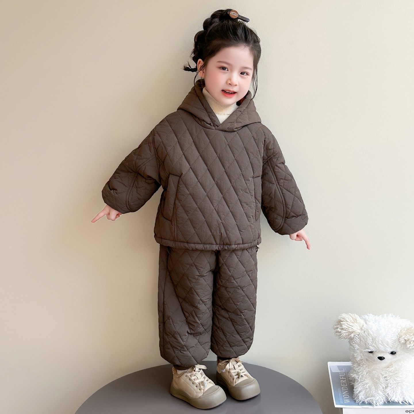 韩版女童菱格纹棉服套装冬季加厚保暖连帽两件套洋气时尚,童装/婴儿装/亲子装,套装,淘宝优惠券,粉丝福利购,淘宝优惠卷