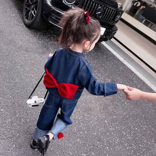 女童蝴蝶结牛仔套装春秋款2026新款儿童装洋气时髦网红女宝宝春装