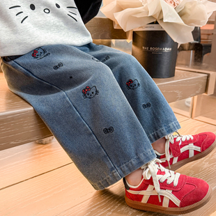 女童牛仔裤子春装2026新款春季阔腿直筒长裤儿童时尚宽松休闲春秋