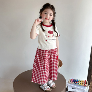 女童套装2025夏装新款儿童洋气时髦女宝宝夏季密边直筒裤小女孩夏