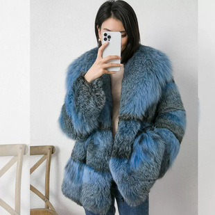 2025新款比紫貂青紫蓝水貂高端皮草长毛飘逸西装领短款加猫年轻