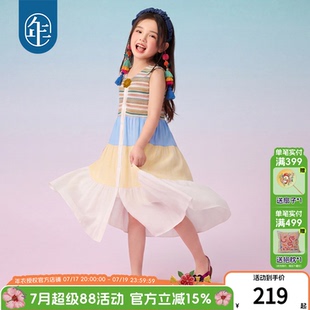 年衣童装儿童无袖连衣裙女童夏季新款民族背心裙A字拼接长裙裙子