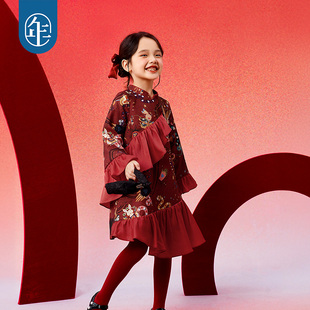 年衣童装旗袍连衣裙女童秋冬中式国风长袖公主裙子儿童表演服礼服