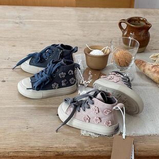 新品折扣奥特莱斯撤柜清仓韩国童鞋2025秋新款儿童高帮帆布鞋女童