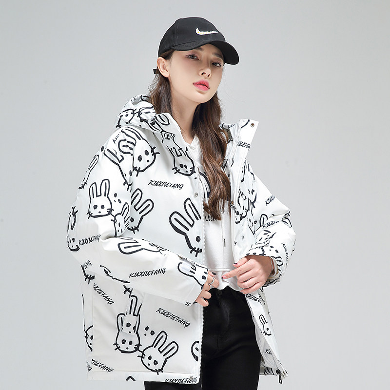 冬季防风保暖标白鸭绒连帽外套满印羽绒服情侣款B247-235-p125,男装羽绒服,电商B247