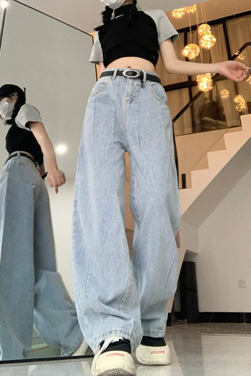 夏季新品宽松显瘦阔腿拼接裤水洗牛仔长裤子女 DS-B247-K27-P53图片