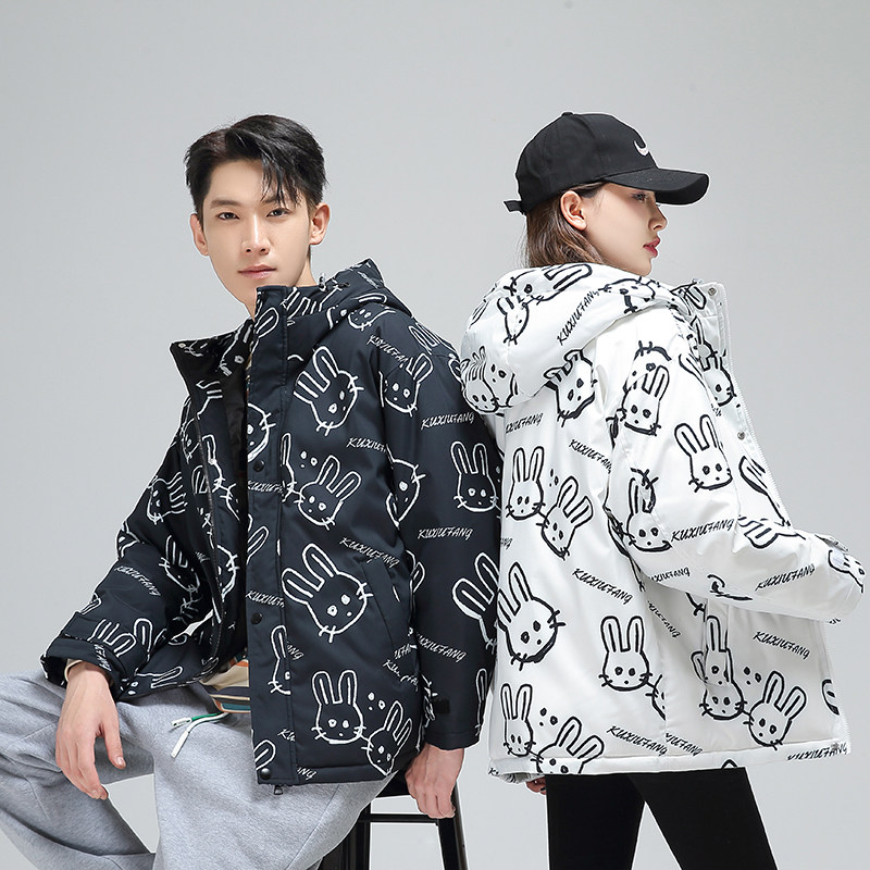 冬季防风保暖标白鸭绒连帽外套满印羽绒服情侣款B247-235-p125,男装羽绒服,电商B247