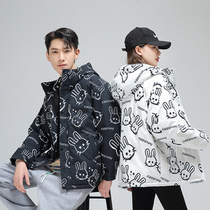 冬季防风保暖标白鸭绒连帽外套满印羽绒服情侣款B247-235-p125