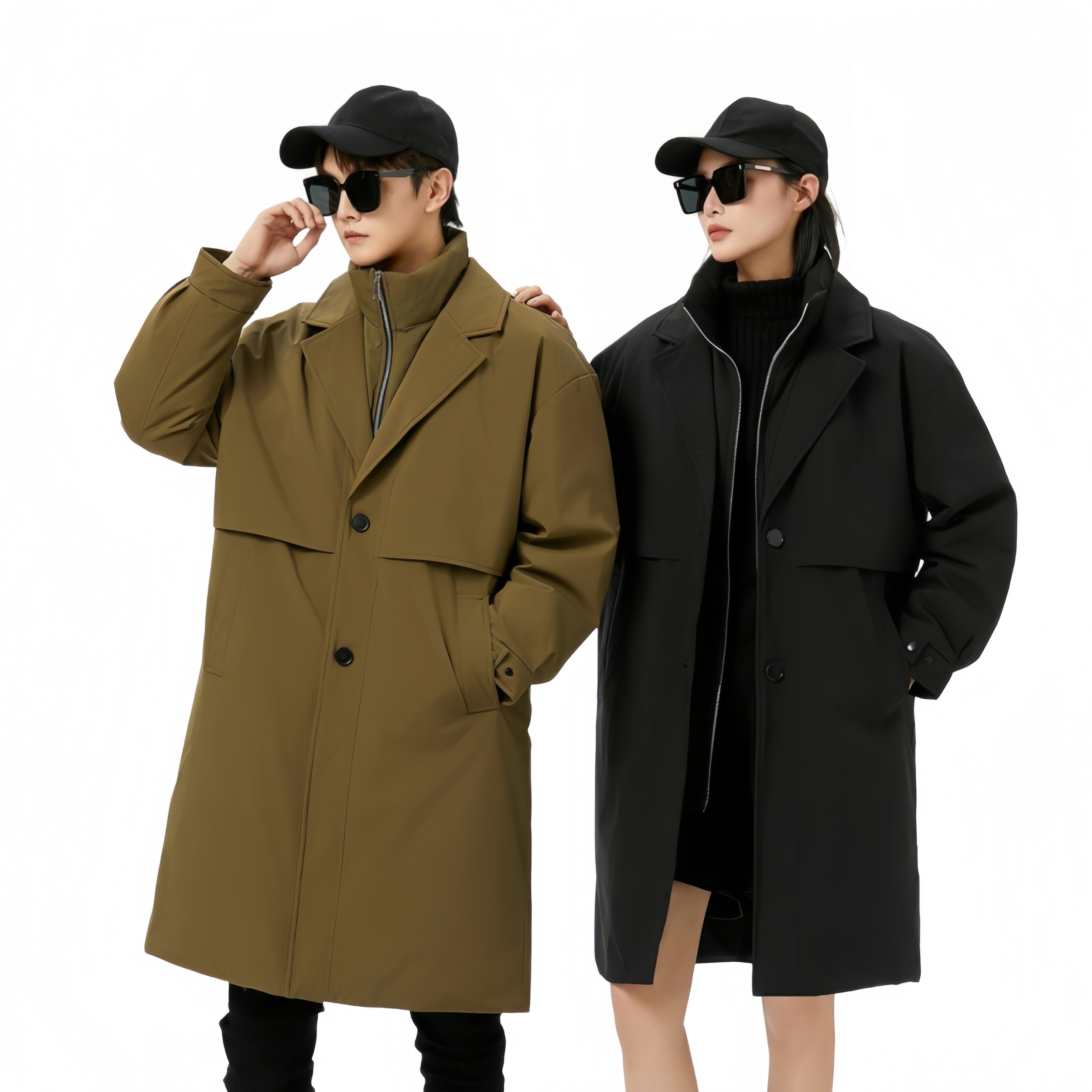 冬季标90白鸭绒连帽长款羽绒服情侣款潮带B247-26-9-p245,男装羽绒服,电商B247