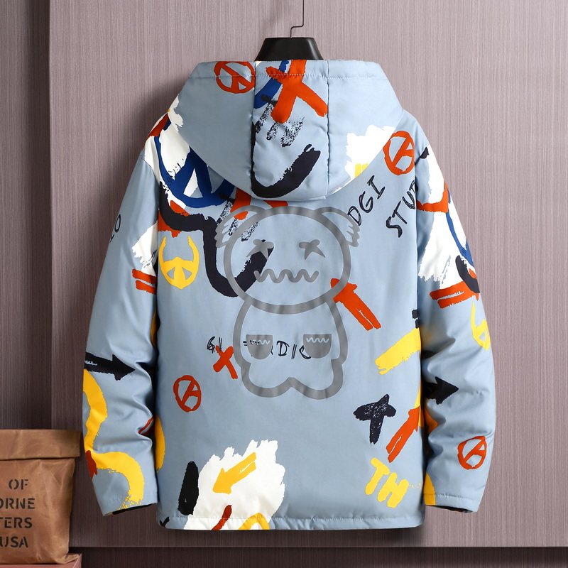 2022冬季青少年涂鸦连帽羽绒服防风抗寒时尚男DS-B247-9326-110,男装羽绒服,电商B247