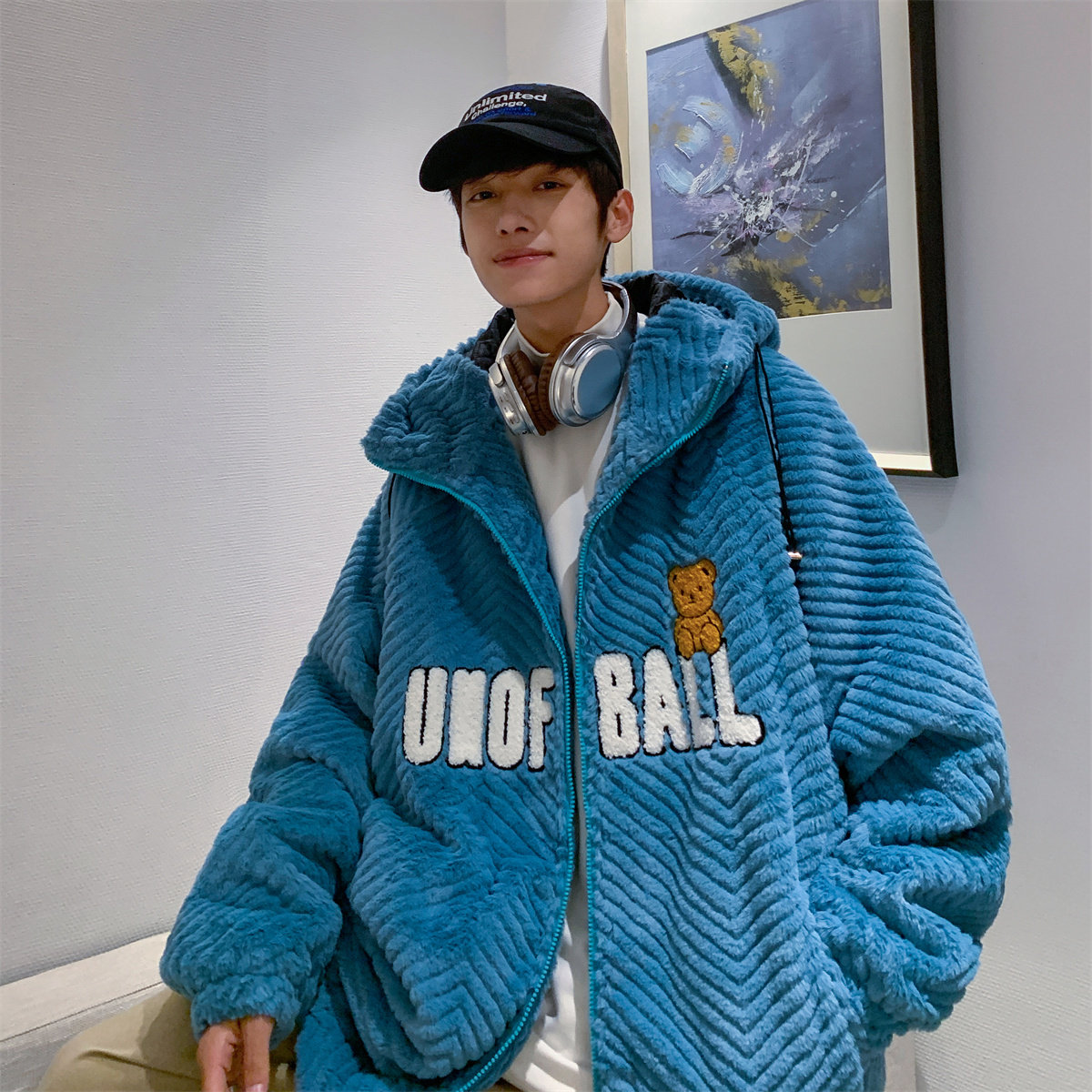 22年冬季新款青春流行衣连帽羊羔毛外套男DS-B247-F252-P145,男装棉衣,电商B247