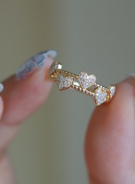 通体s925纯银小众双环爱心简约戒指法式轻奢指环通勤美码