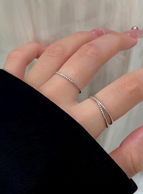 925纯银韩版双环戒指女ins时尚小众设计高级简约尾戒素圈