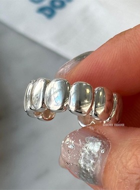 韩国椭圆形s925纯银戒指女时尚简约风手饰小众设计感亮面活口素圈