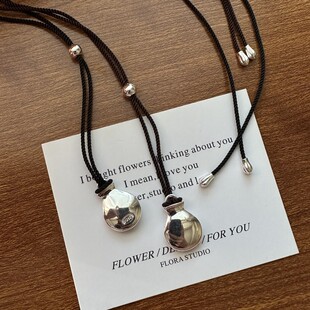 S925纯银韩版小众设计感酒壶毛衣链时尚简约抽拉调节个性项链