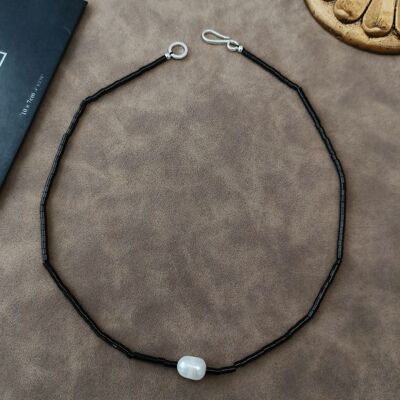 法式复古风黑玛瑙管珠珍珠项链女百搭高级感颈链