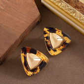 银针时尚 精致几何三角形豹纹板材耳钉耳环气质百搭高级感