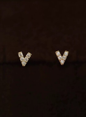 s925纯银镶锆石V字耳钉女简约小巧通勤耳饰高级感耳环耳钉