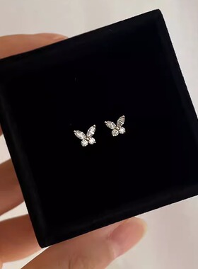 925纯银镀14k金闪闪小蝴蝶耳钉耳坠耳环简约时尚气质轻奢耳饰女