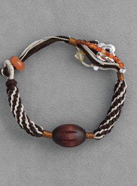 PIC*家野兽派花朵手链 小众设计藏式民族风编织棉绳木珠多层手链